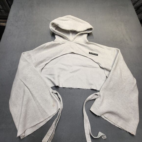 Missguided Cropped Hoodie Womens Size 6 Gray Pullover Sweatshirt Wide Arms - Picture 1 of 9